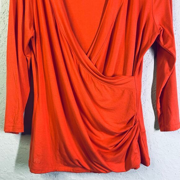 LAUREN RALPH LAUREN‎ Blouse Large Faux Wrap Draped 3/4 Sleeve RLL Embroidered - Picture 5 of 12